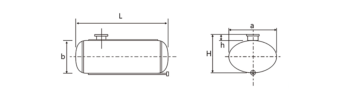 臥式儲(chǔ)罐尺寸線稿視圖